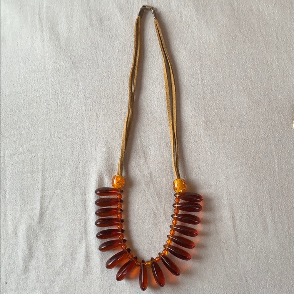 Leather and amber(?) necklace - Picture 1 of 3